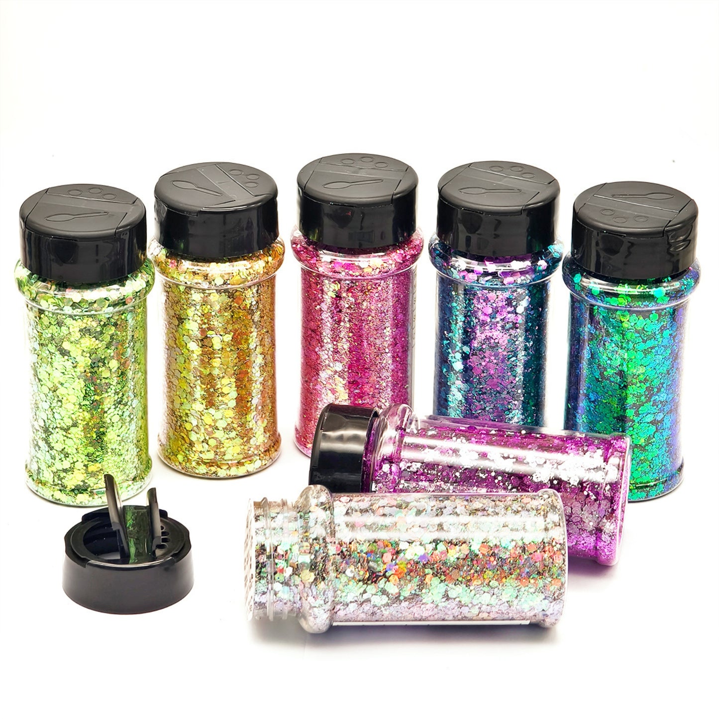 24x 2oz Filled Shaker Jars Glitter Bundle, Over 1300g of Glitters! - Colour Shift SET 5