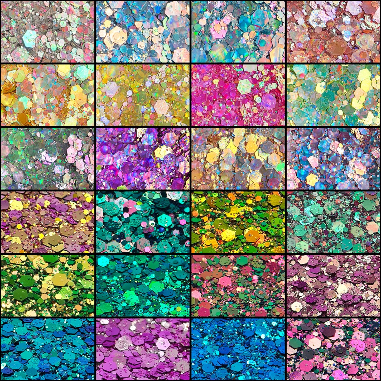 24x 2oz Filled Shaker Jars Glitter Bundle, Over 1300g of Glitters! - Colour Shift SET 5
