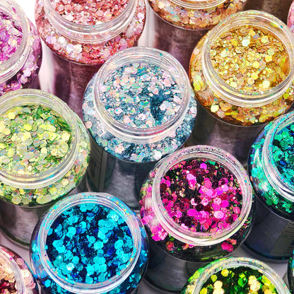 24x 2oz Filled Shaker Jars Glitter Bundle, Over 1300g of Glitters! - Colour Shift SET 5
