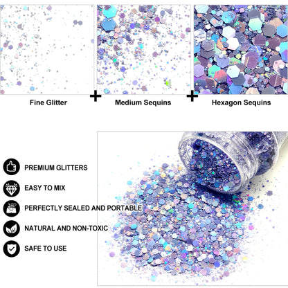 24x 2oz Filled Shaker Jars Glitter Bundle, Over 1300g of Glitters! - SET 6