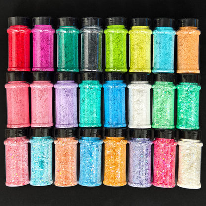 24x 2oz Filled Shaker Jars Glitter Bundle, Over 1300g of Glitters! - SET 6