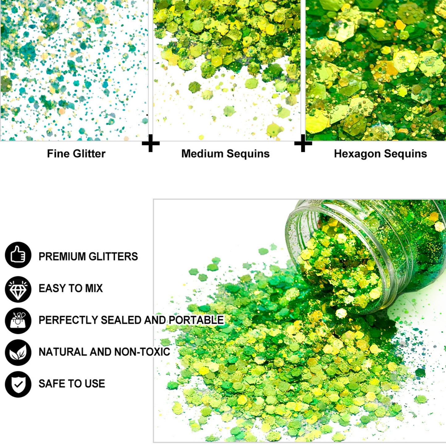 24x 2oz Filled Shaker Jars Glitter Bundle, Over 1300g of Glitters! - SET 7