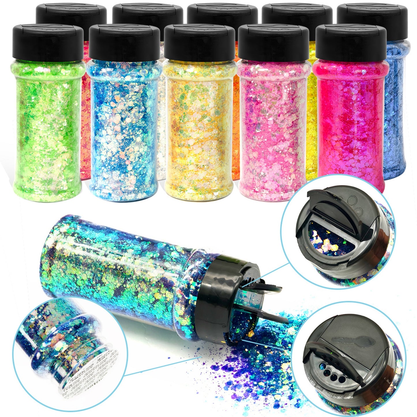 24x 2oz Filled Shaker Jars Glitter Bundle, Over 1300g of Glitters! - SET 7
