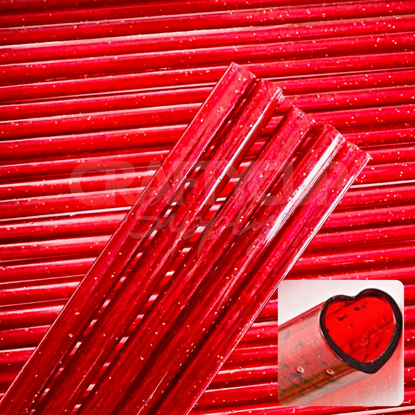 Red Glitter Heart Shaped Straw