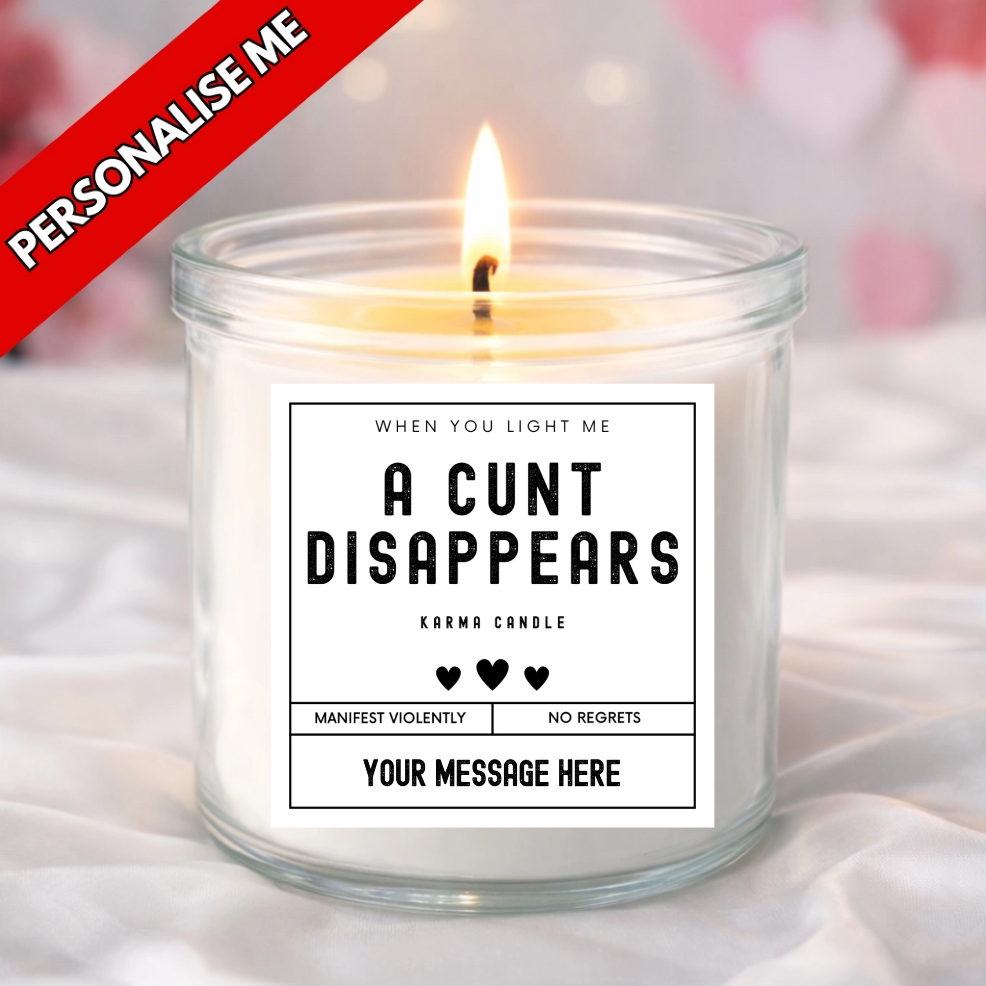 funny candle labels which can be personalised with your own message and name, perfect for valentines day