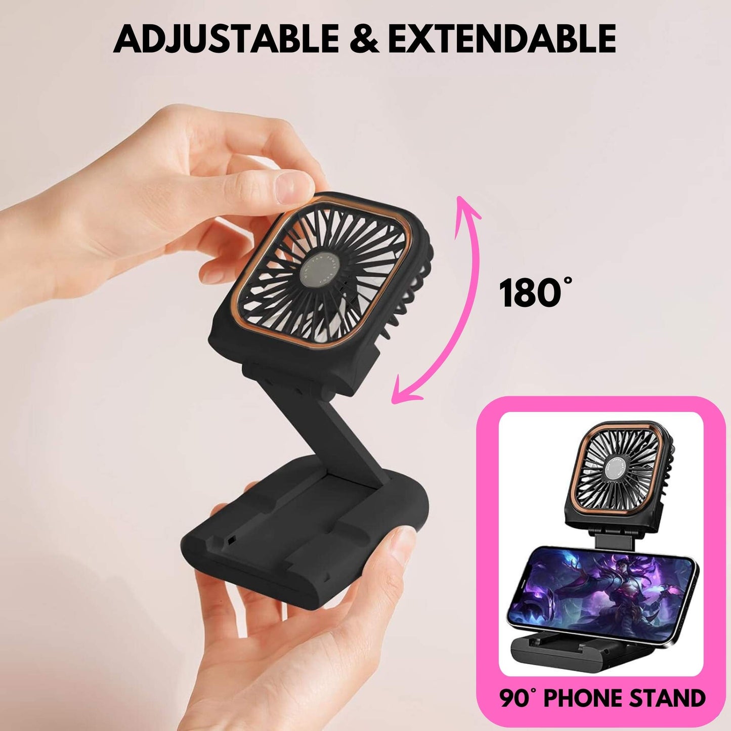 Handheld 180° Foldable Fan With Built In Powerbank