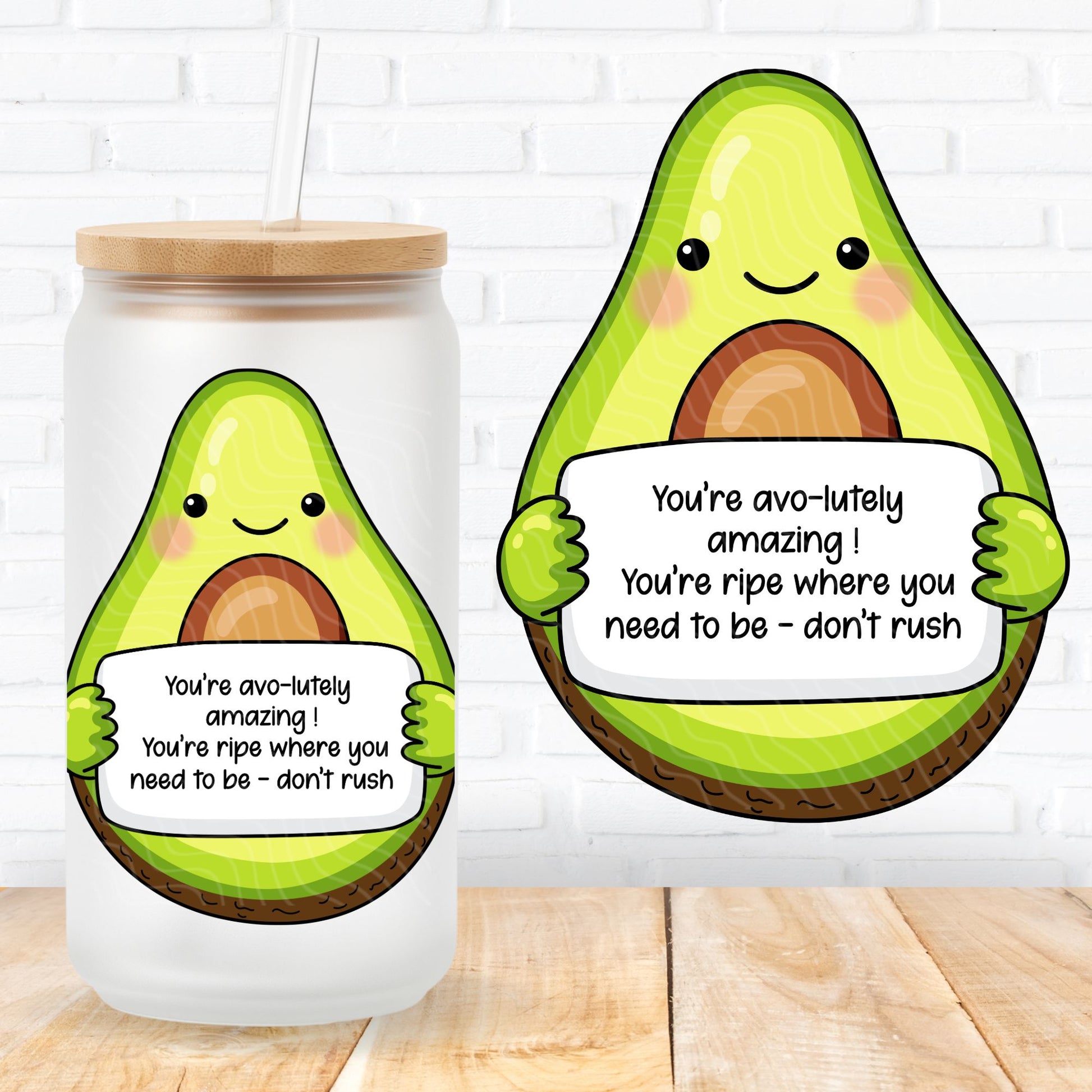 emotional support avocado showing a mental health quote for positive affirmations uk printed uvdtf stickers