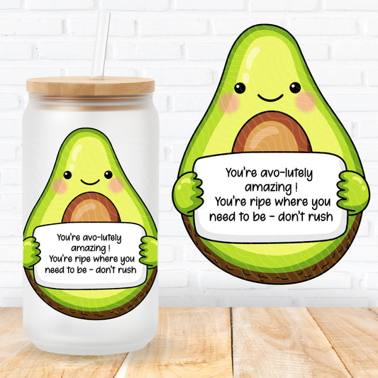 emotional support avocado showing a mental health quote for positive affirmations uk printed uvdtf stickers