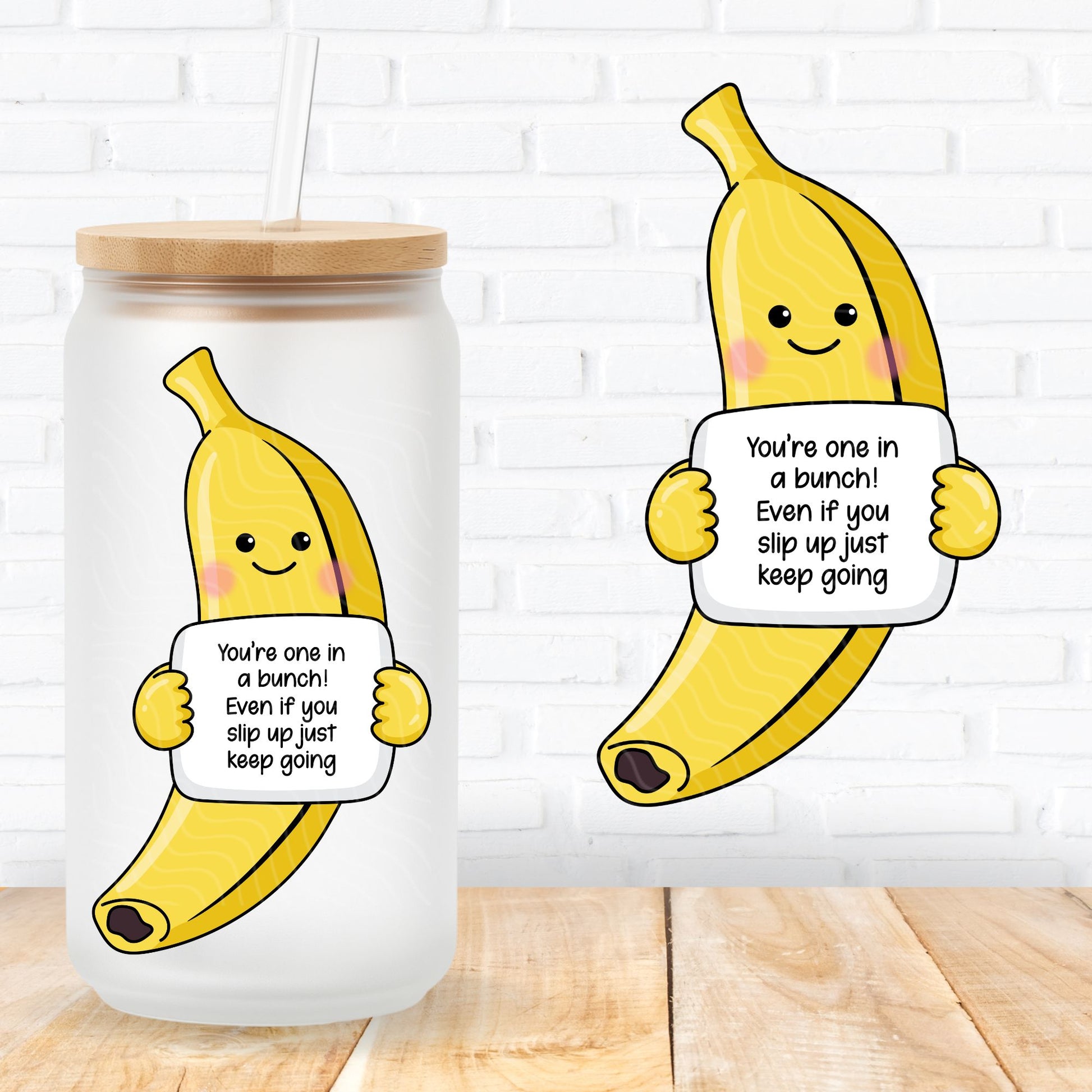 emotional support banana fruit showing a mental health quote for positive affirmations uk printed uvdtf stickers