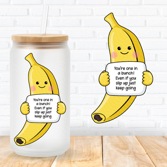 emotional support banana fruit showing a mental health quote for positive affirmations uk printed uvdtf stickers