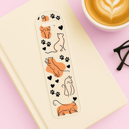 boho cats uv dtf transfer print for bookmark blanks featuring line drawing of kittens and cats on a boho pattern background