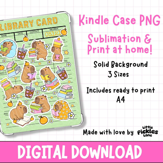 Kindle case design with cartoon bears and text about digital download and print options.