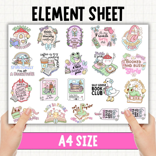Bookish Girly A4 Sheet | UV DTF Element Sheet