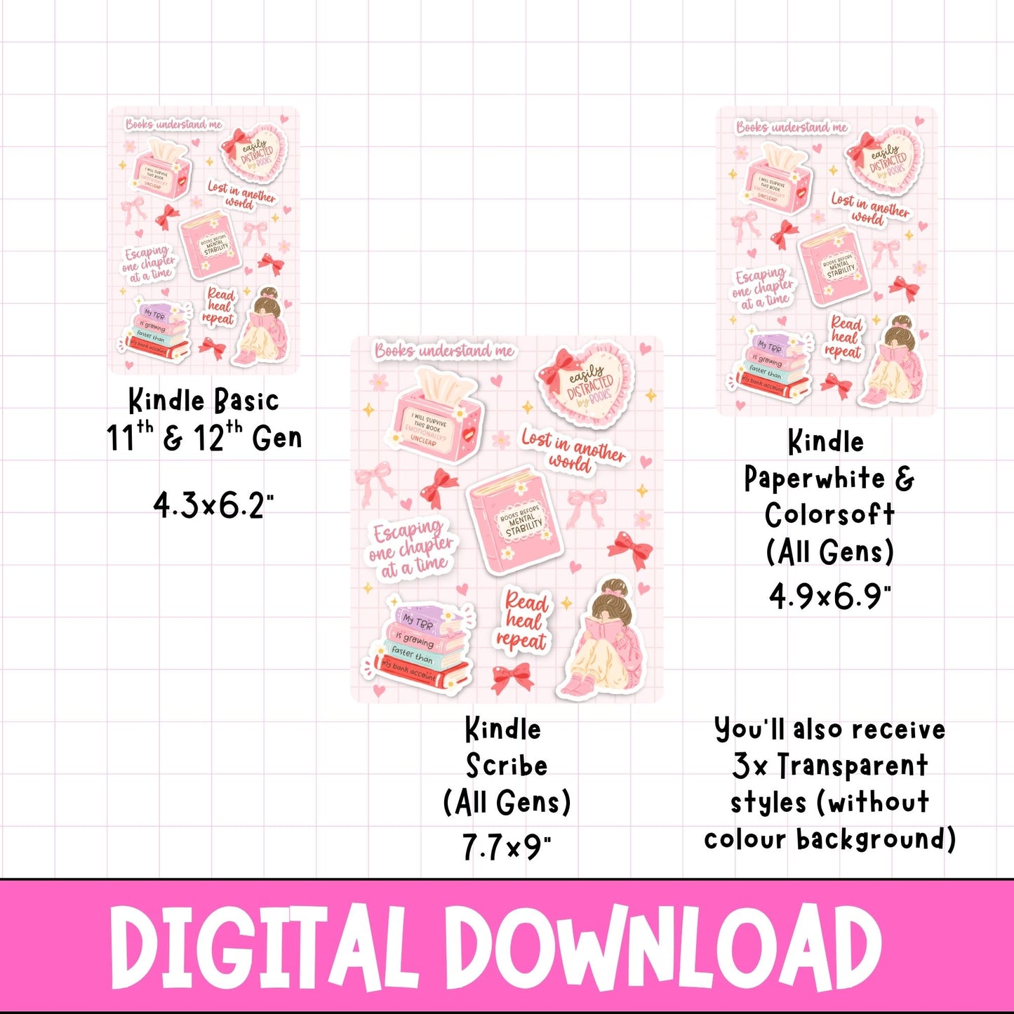 Bookish Girly Kindle Insert | Digital Download
