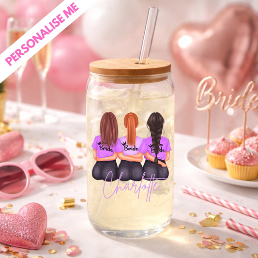 personalised tumbler uvdtf transfer showing bridal party shower, customisable with own text and style printed in the UK using UV DTF transfers