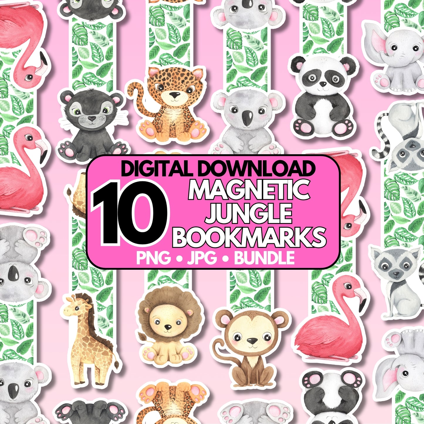 Jungle Animals Magnetic Bookmark Bundle | Digital Download