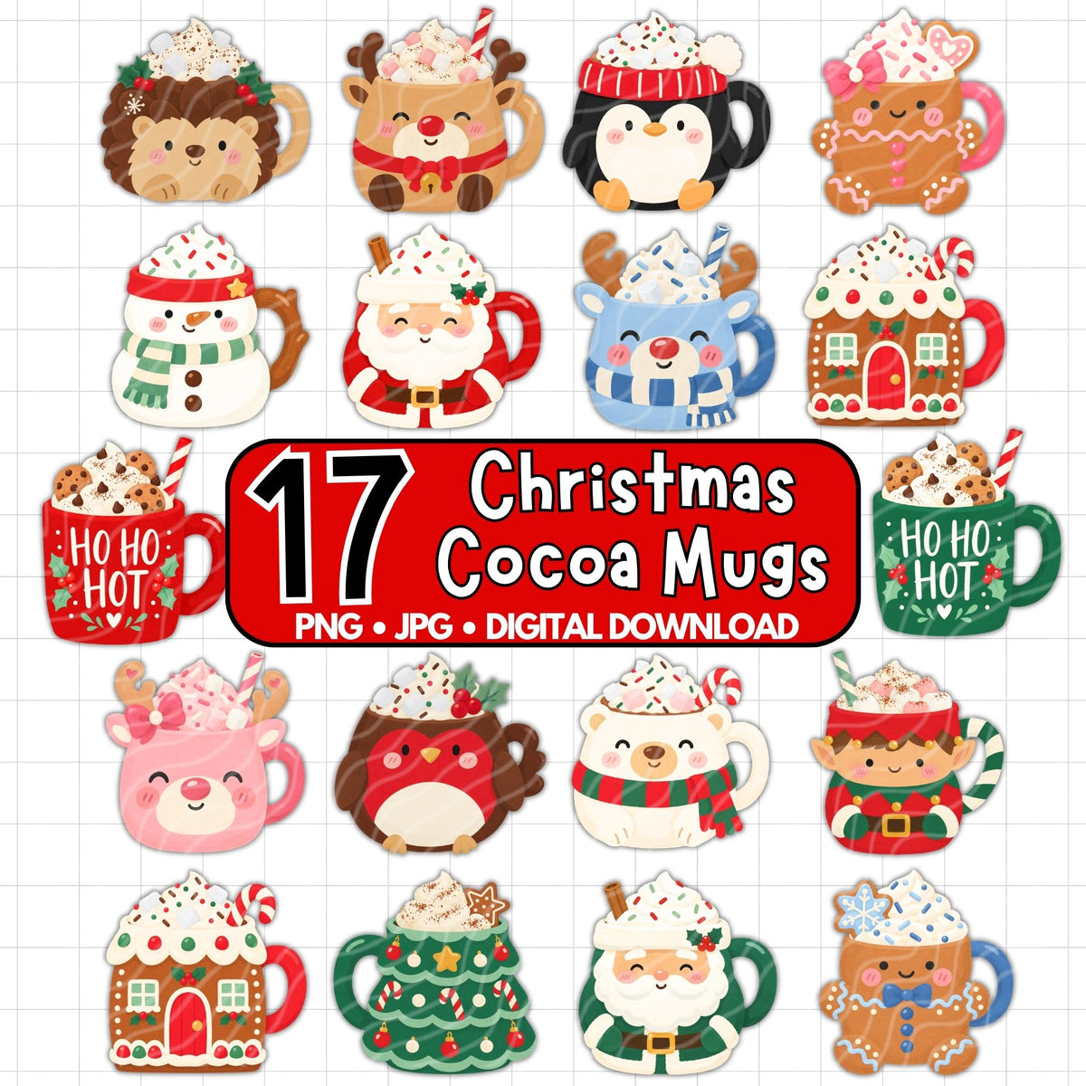 Christmas Cocoa Mugs Clipart Bundle | Digital Download