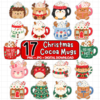 Christmas Cocoa Mugs Clipart Bundle | Digital Download