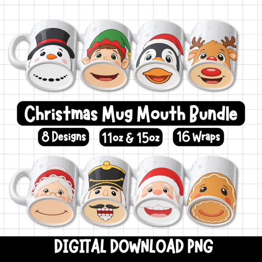 Christmas Mug Mouth Wrap & Clipart Bundle | Digital Download