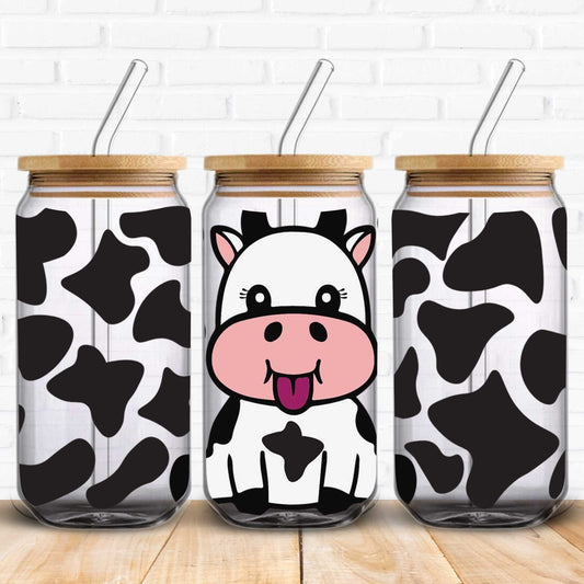 cow print uv dtf wraps for glass cans