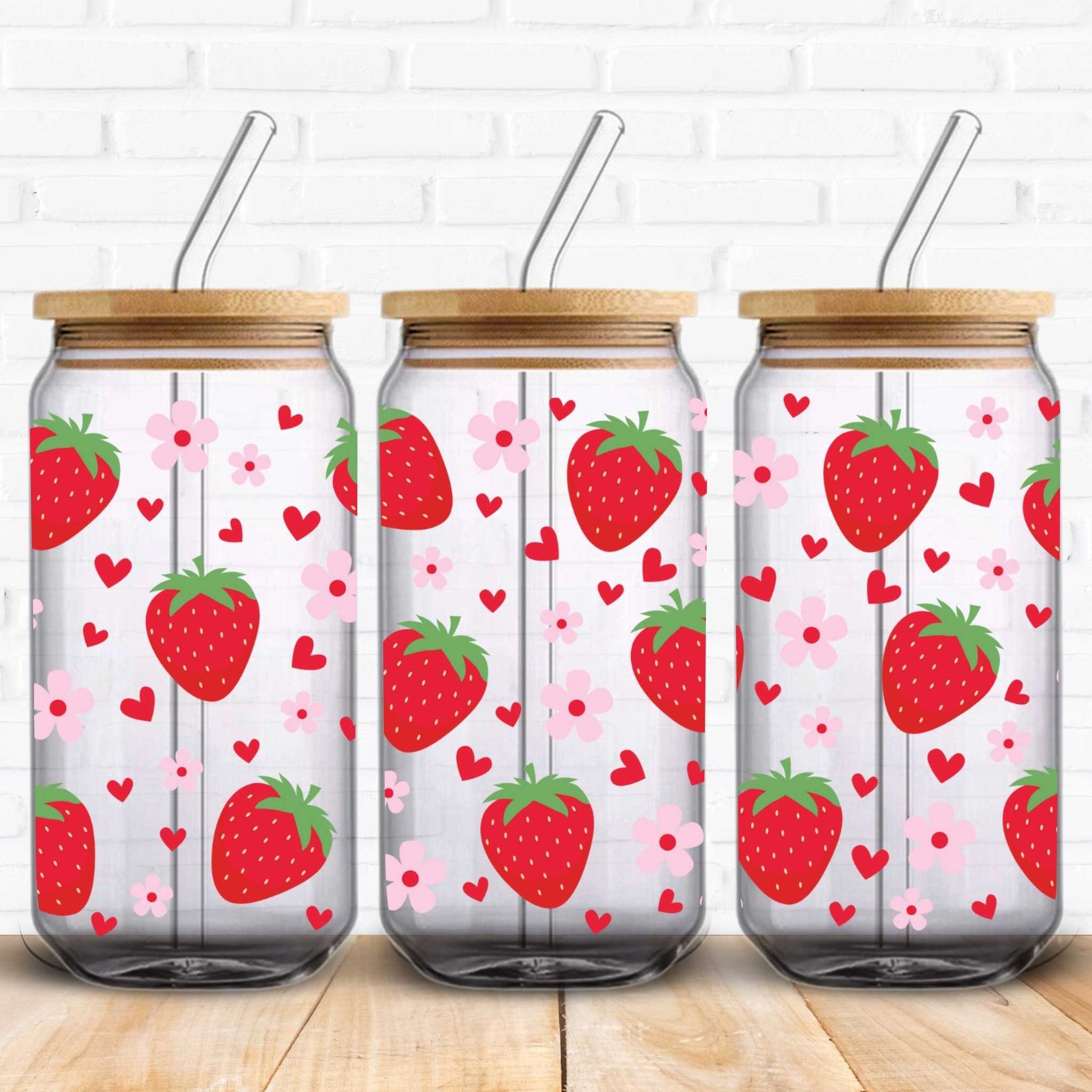 cute strawberry tumbler wrap transfer