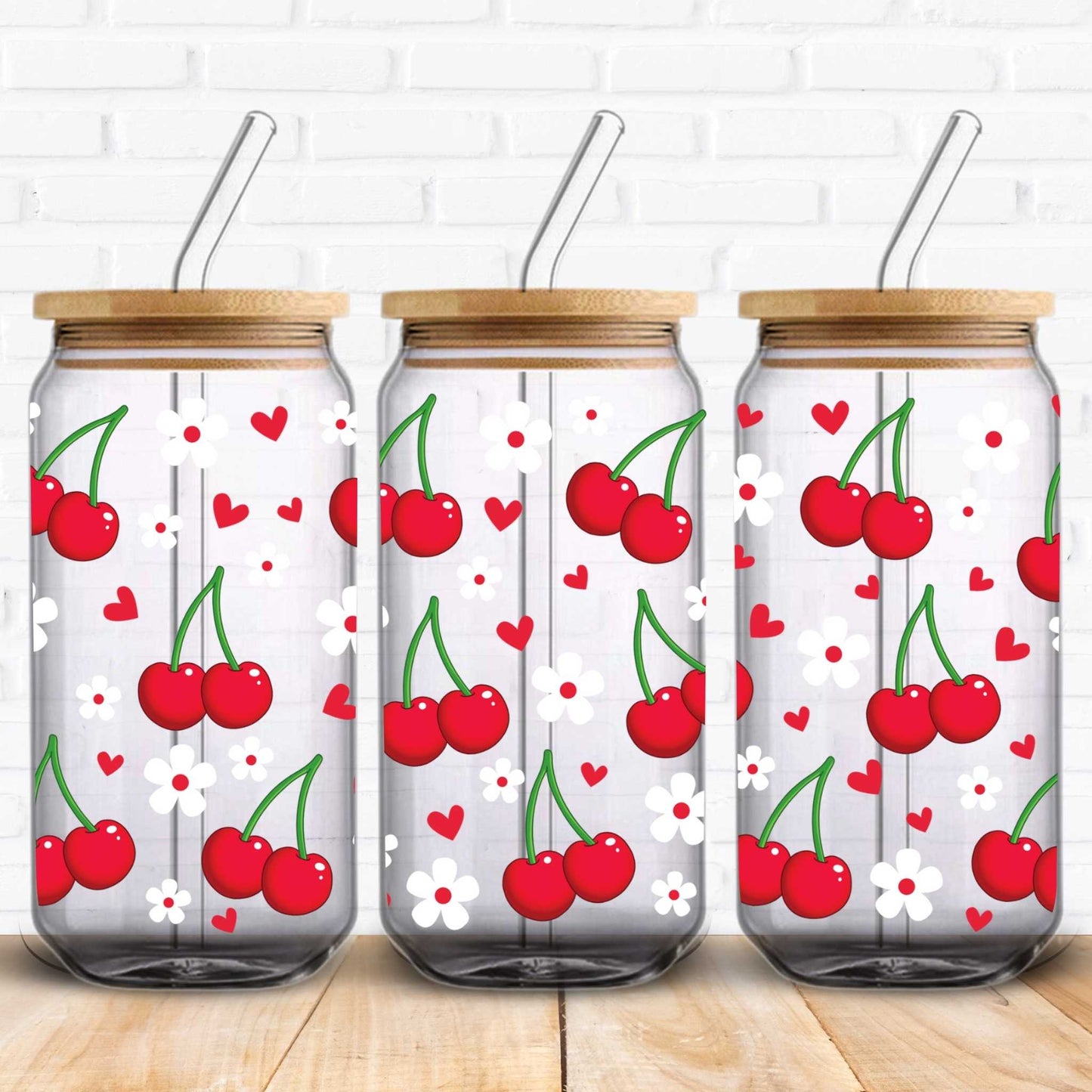 cherry cherries tumbler uv dtf wrap for libbey cans