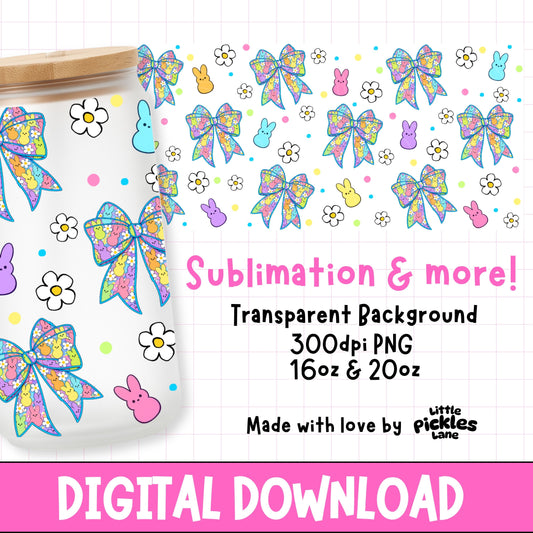 Easter coquette bows digital download tumbler wrap file displayed on a 16oz 20oz libbey glass can