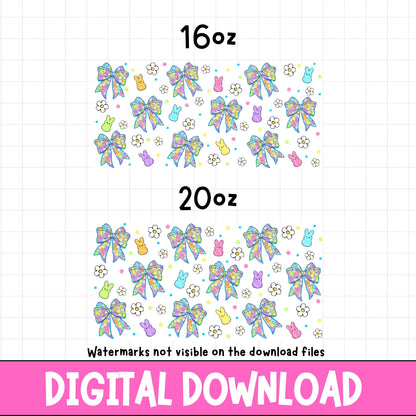Easter coquette bows digital download tumbler wrap file displayed on a 16oz 20oz libbey glass can, design by little pickles lane etsy