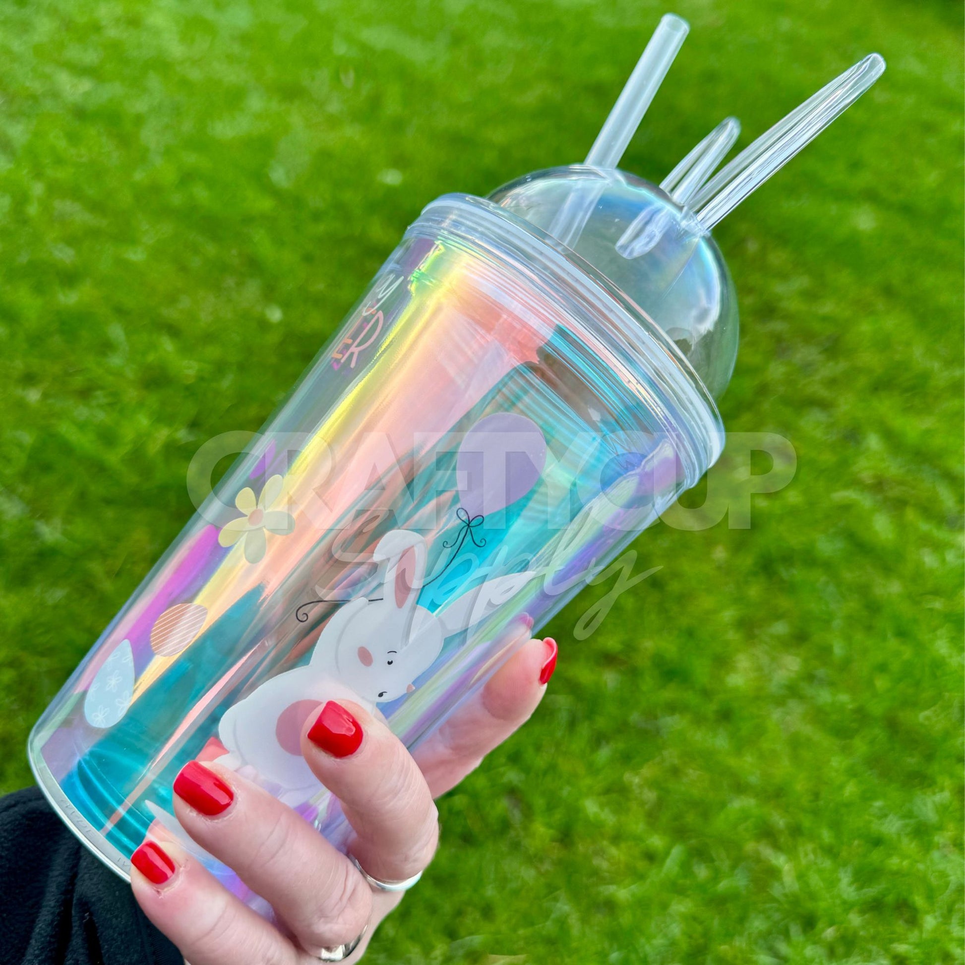 bunny drinking cold cup for easter