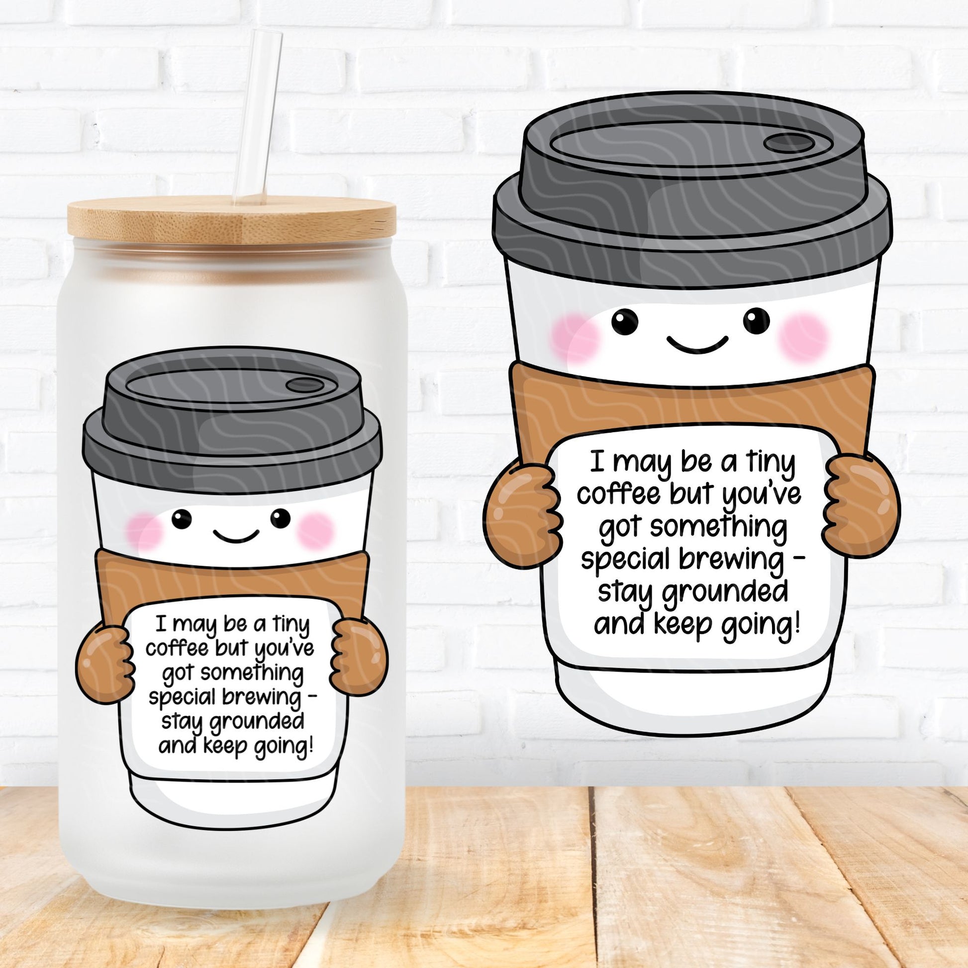 emotional support latte coffee showing a mental health quote for positive affirmations uk printed uvdtf stickers