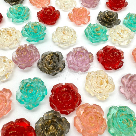 Glitter Roses Cabochons (Pack of 20)