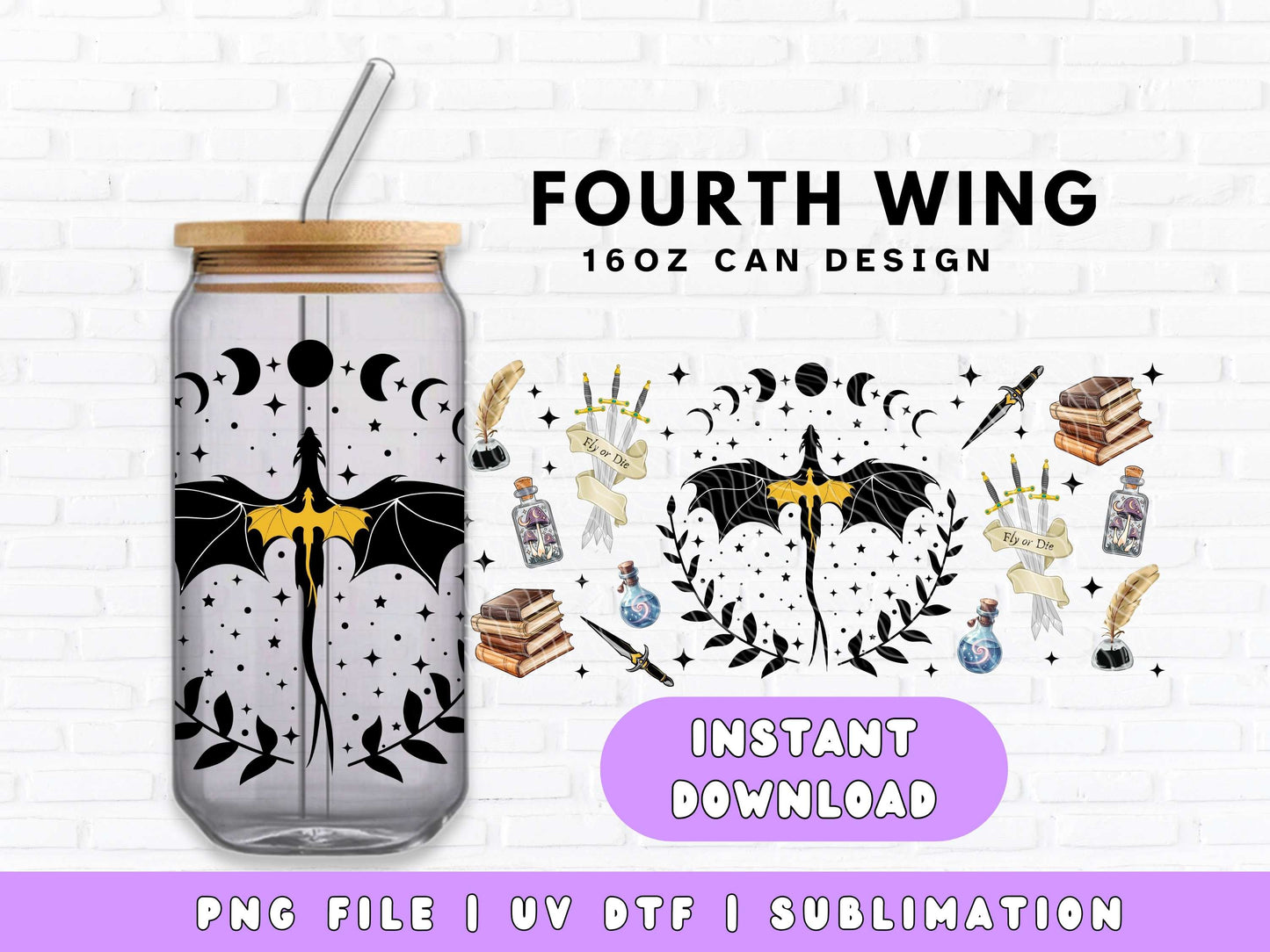 fourth wing digital download 16oz sublimation design png file