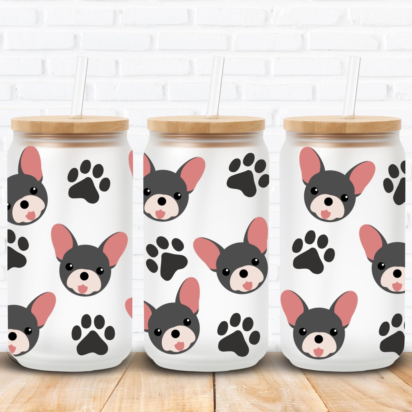 french grey bull dog on uv dtf wrap for libbey cans