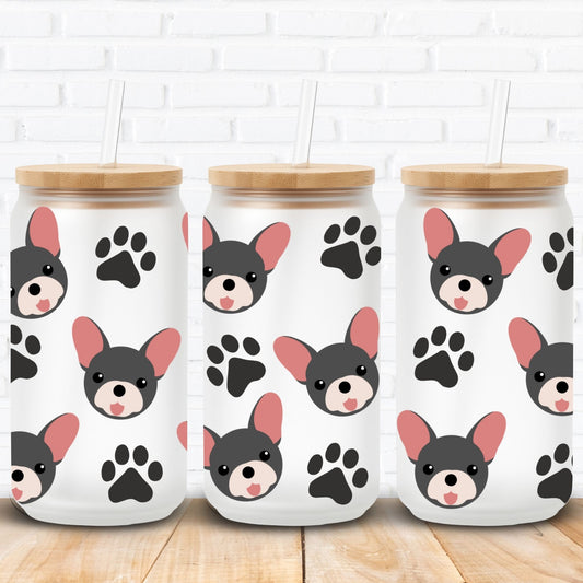 french grey bull dog on uv dtf wrap for libbey cans