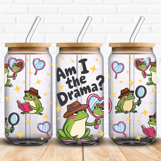 funny frog uv dtf cup wrap am I the drama design