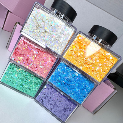Macaroon Glitter Box 6x 2oz/56g, With Stacker Jars & Labels (WORTH £51!)