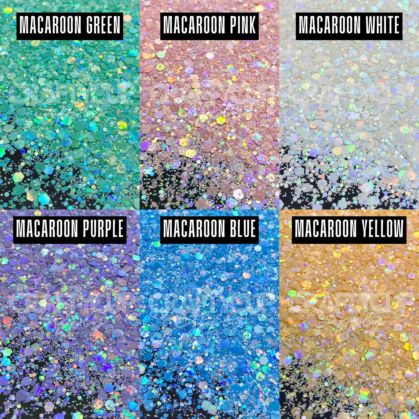 Macaroon Glitter Box 6x 2oz/56g, With Stacker Jars & Labels (WORTH £51!)