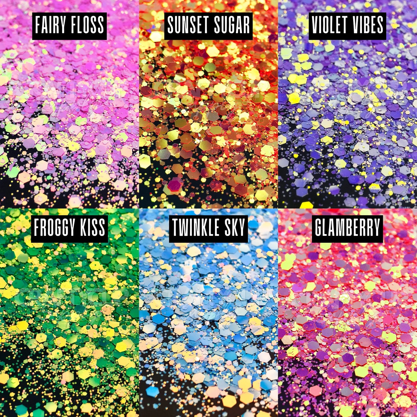 Extreme Sparkle Glitter Box 6x 2oz/56g, With Stacker Jars & Labels (WORTH £54!)