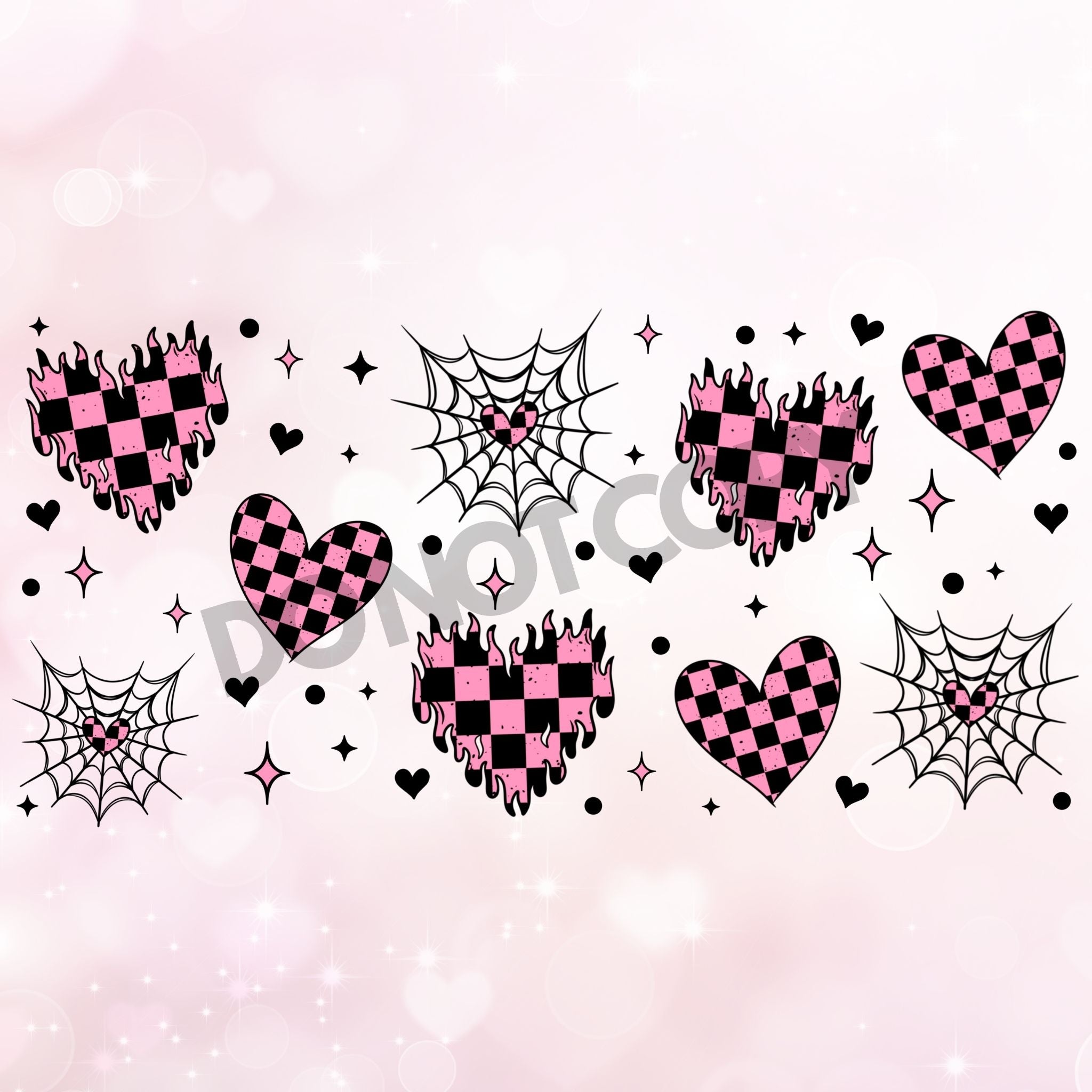 Chequered Hearts - Pink & Black | UV DTF Wrap