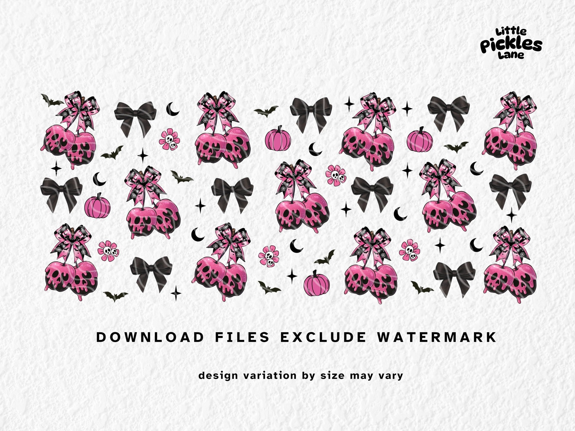 This spooky cute sublimation mug design features pink candy apples dripping with skull-shaped icing, topped with gothic bows and surrounded by pumpkins, bats, flowers, and dark Halloween accents. Sized for 11oz, 12oz, and 15oz mugs, this high-resolution PNG is perfect for sublimation crafting. A fun and trendy kawaii-goth design that blends spooky Halloween vibes with girly pink charm—ideal for coffee mugs, gifts, and seasonal drinkware.