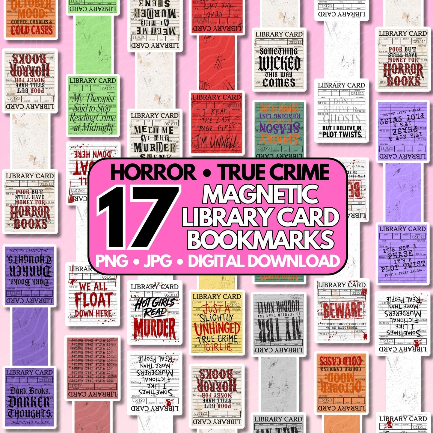 Horror Library Cards Magnetic Bookmark Bundle | Digital Download