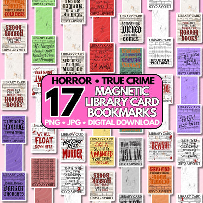 Horror Library Cards Magnetic Bookmark Bundle | Digital Download
