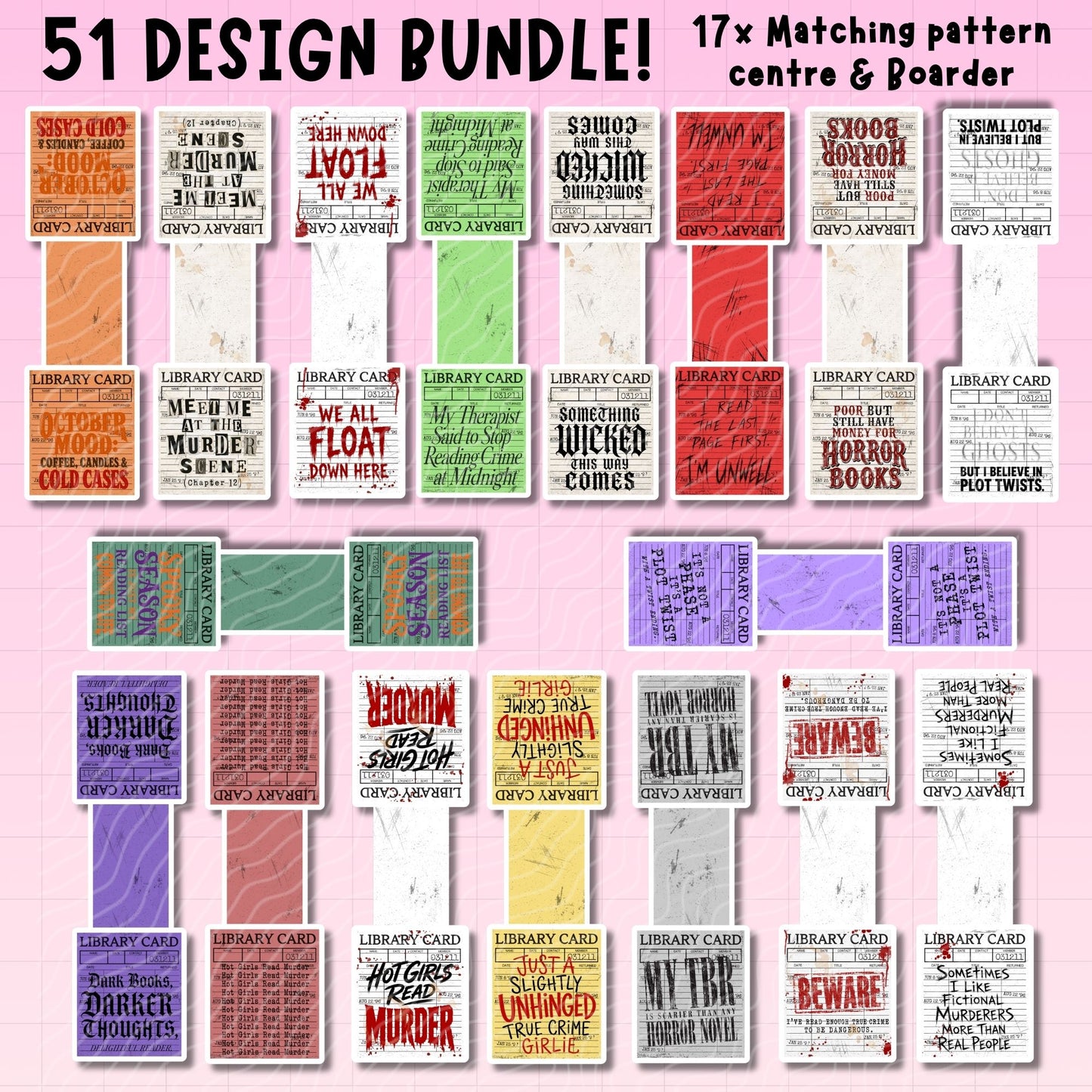 Horror Library Cards Magnetic Bookmark Bundle | Digital Download