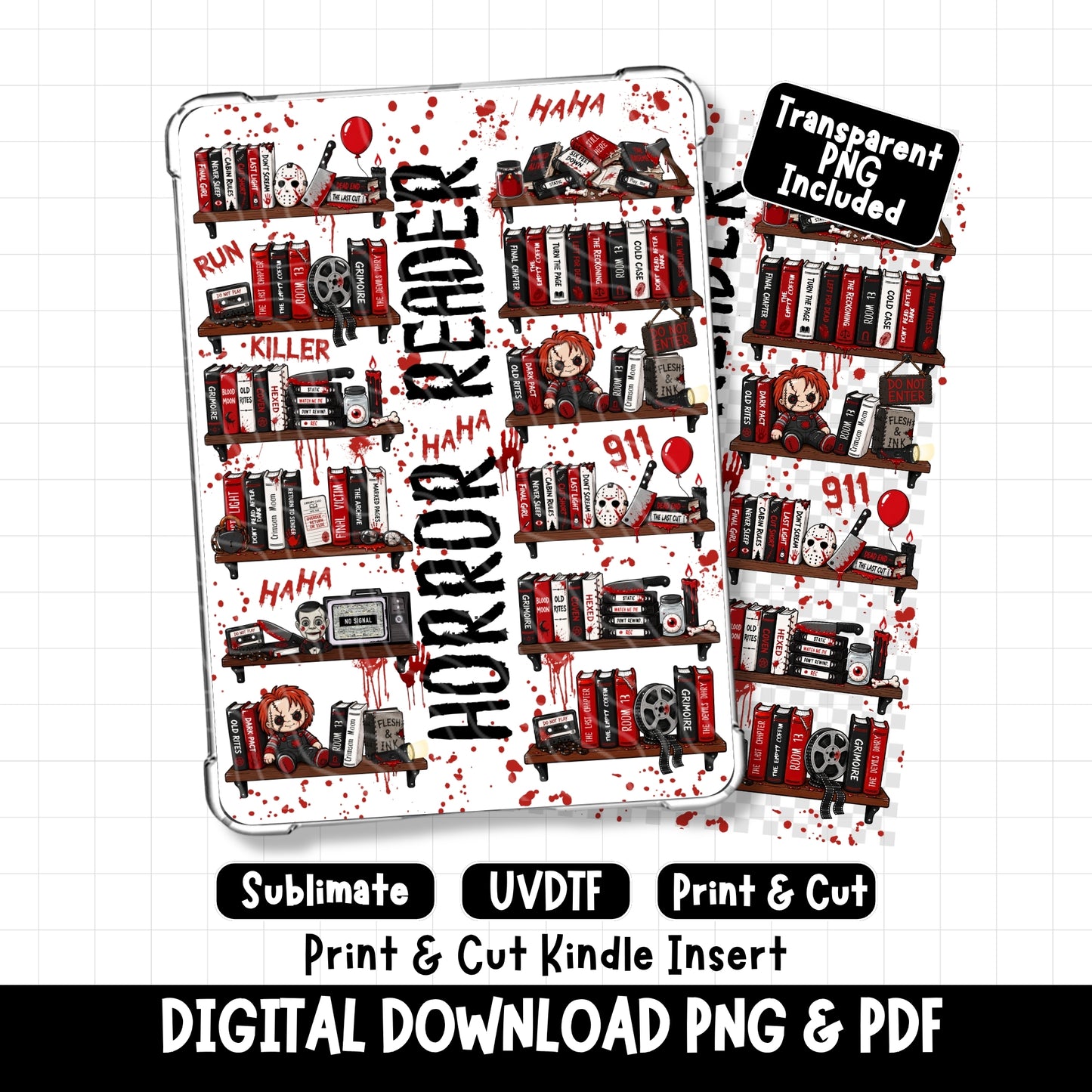 Horror Bookshelf Kindle Insert | Digital Download