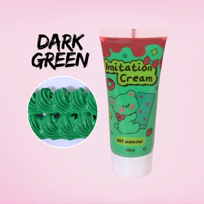 50ml dark green decoden imitation cream. Rich whipped cream glue for tumblers, resin art, phone cases, and kawaii DIY projects. Adds bold forest-tone frosting style to creative crafts.
