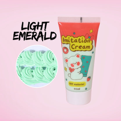 50ml light emerald decoden imitation cream. Whipped cream style glue for DIY crafts, tumblers, resin art, and phone cases. Bright emerald green frosting detail adds vibrant pop to kawaii crafts.”