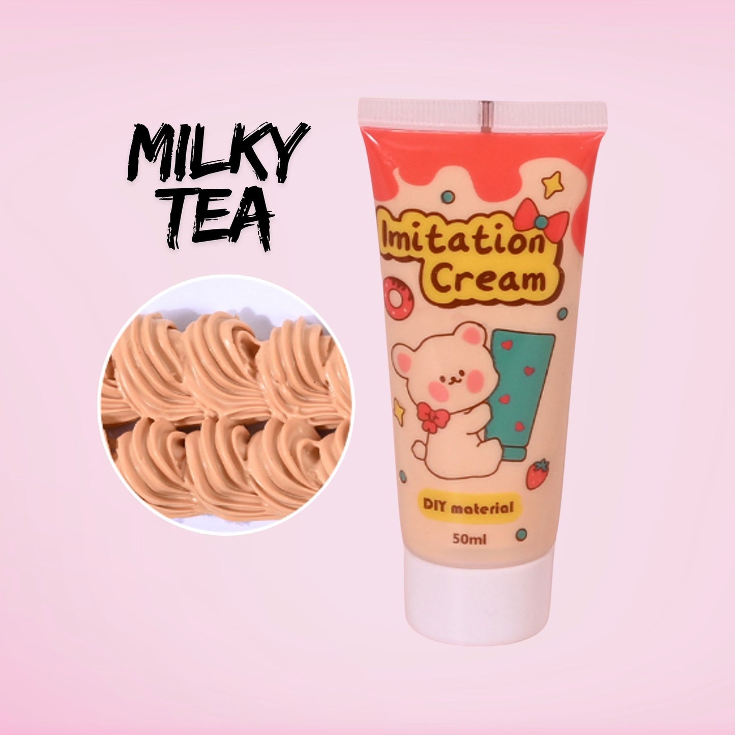 50ml milk tea brown decoden imitation cream tube. Whipped cream effect adhesive for tumblers, resin crafts, phone cases, and kawaii DIY projects. Perfect tea-toned cream for realistic dessert-style decorations.