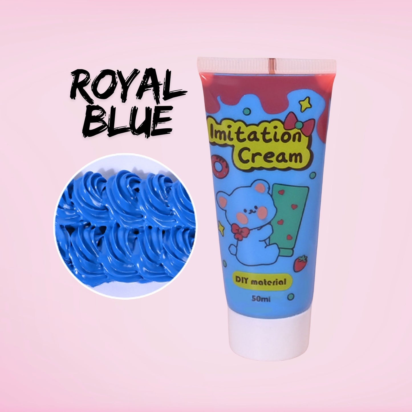 50ml royal blue decoden imitation cream. Vibrant whipped cream glue for tumblers, resin projects, phone cases, and kawaii decorations. Deep royal blue colour adds bold detail to DIY craft designs.