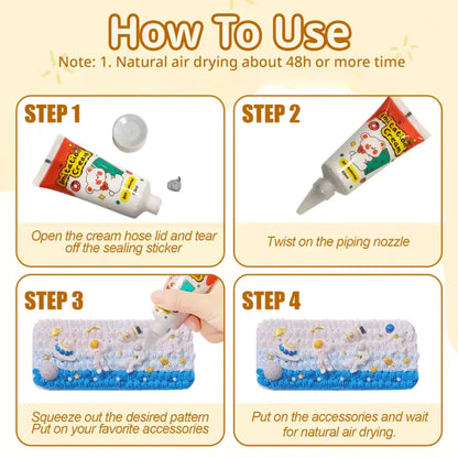 Wholesale decoden imitation cream tube, 50ml. Fake whipped cream glue for decorating phone cases, tumblers, keychains, resin crafts, scrapbooking, and kawaii DIY projects. Long-lasting, vibrant, easy-to-use cream for all creative craft makers.