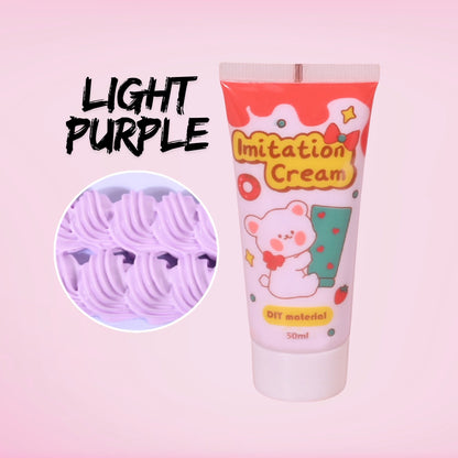 50ml light purple decoden imitation cream. Pastel whipped cream adhesive for tumblers, resin art, phone cases, and scrapbooking. Soft lilac tone perfect for kawaii and pastel DIY crafts.